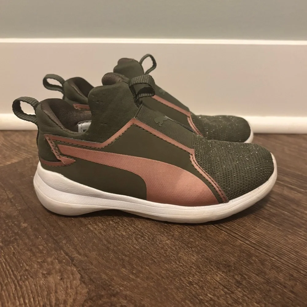 PUMA Rebel Mid Gleam Jr Olive Night Rose Gold 11C